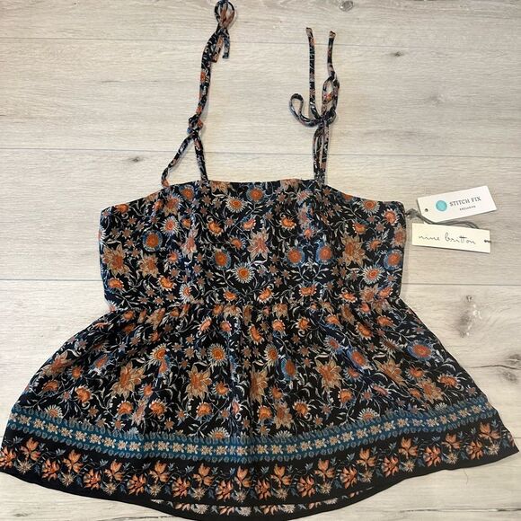 Nine Britton. Kipper Peplum‎ Tank Top. Size: XS. Orange and Brown. New With Tags - Picture 5 of 7